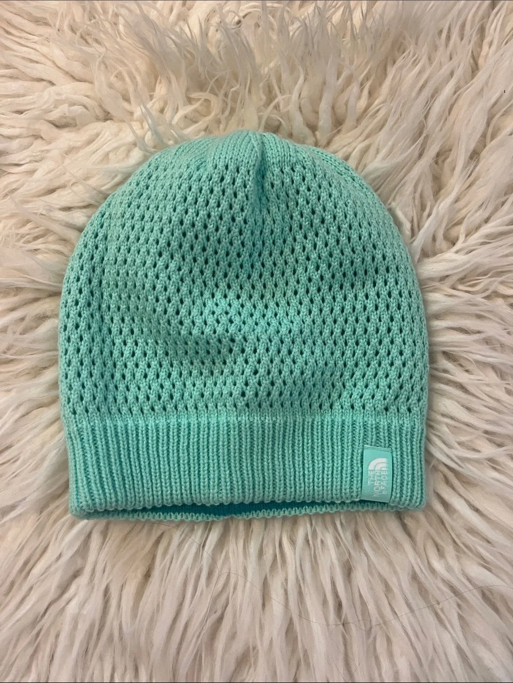 The North Face Mint & Teal Green Open-Stitch Kids Beanie Size Small